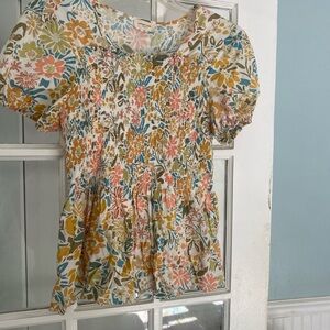 Orange Creek Puff Sleeve Blouse with Peter Pan Collar in Orange and Blue